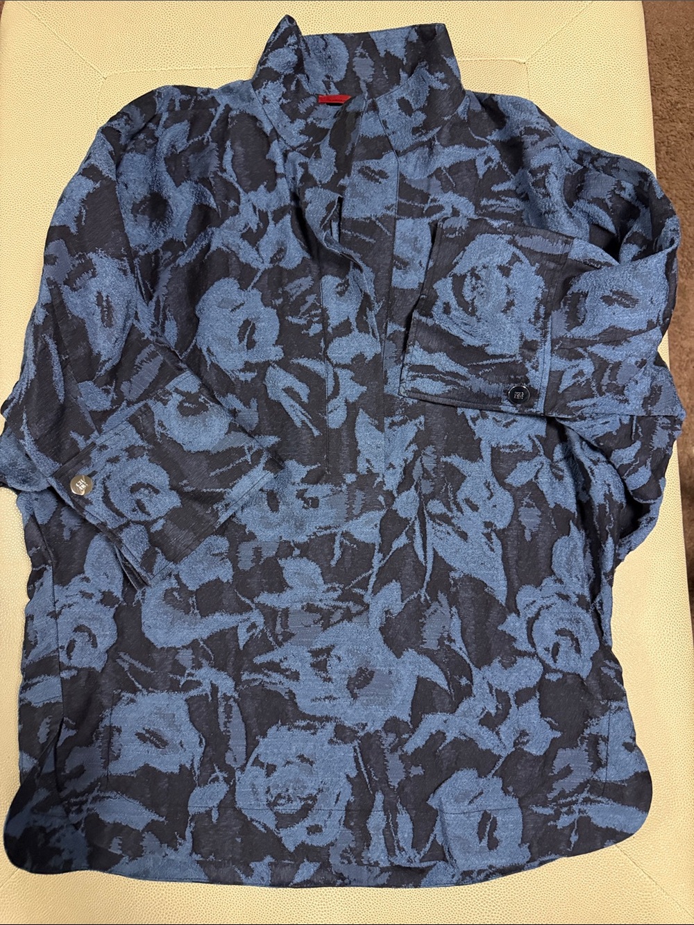 Carolina Herrera Blue Floral Jacquard Top